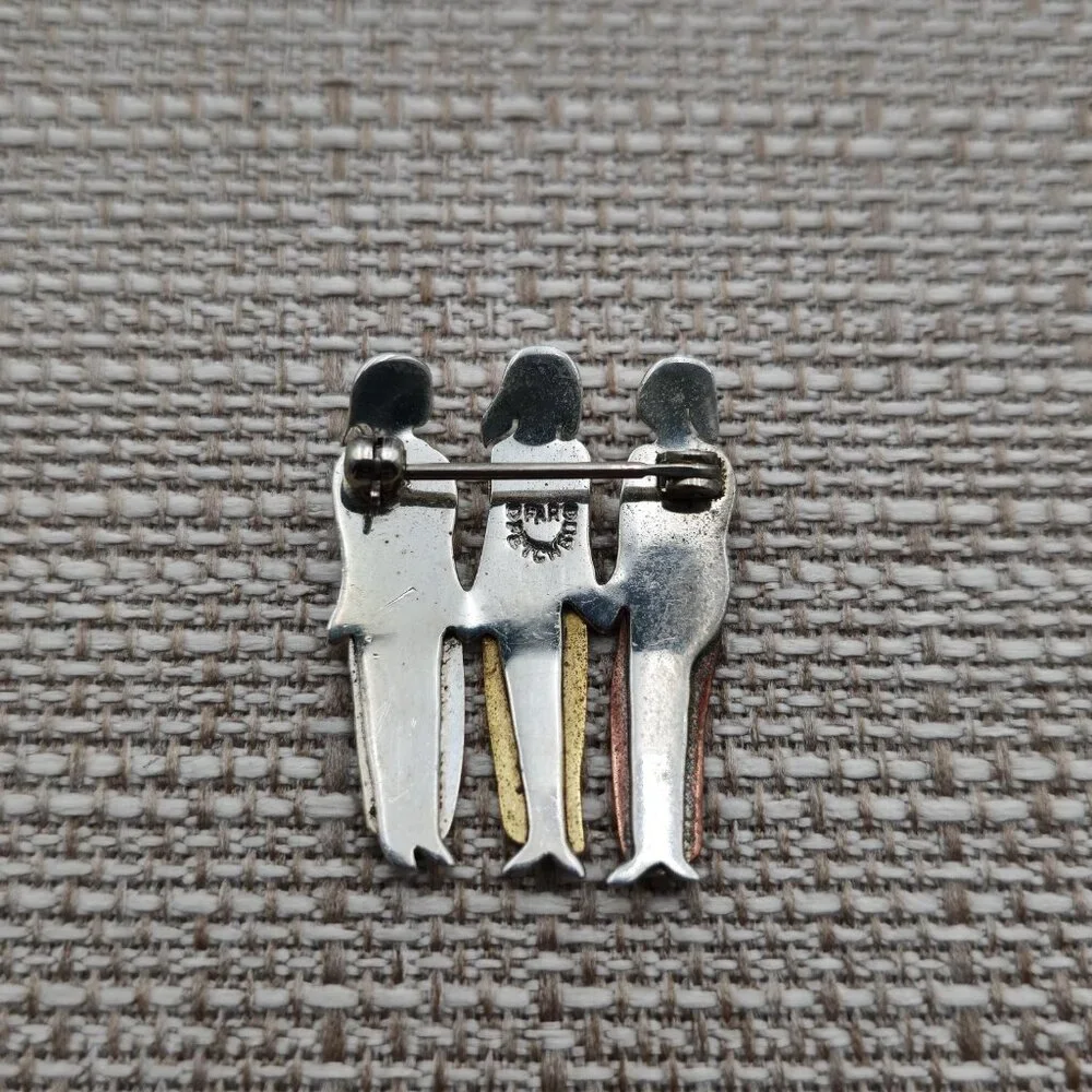 Sterling Silver Tri Tone Triple Woman Unique Pin Brooch A3330 - Picture 3 of 5